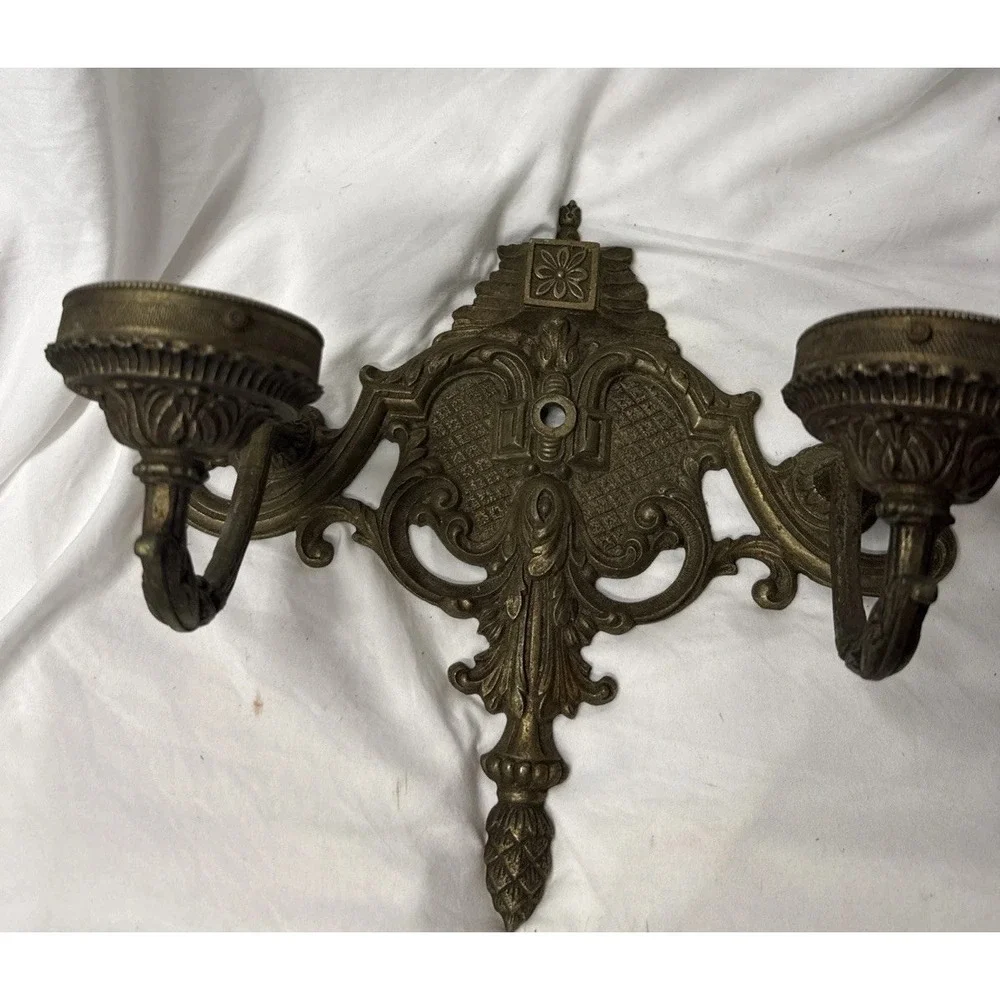 Antique 19th Century Neoclassical Ornate Bronze Double Arm Light Candle Sconce